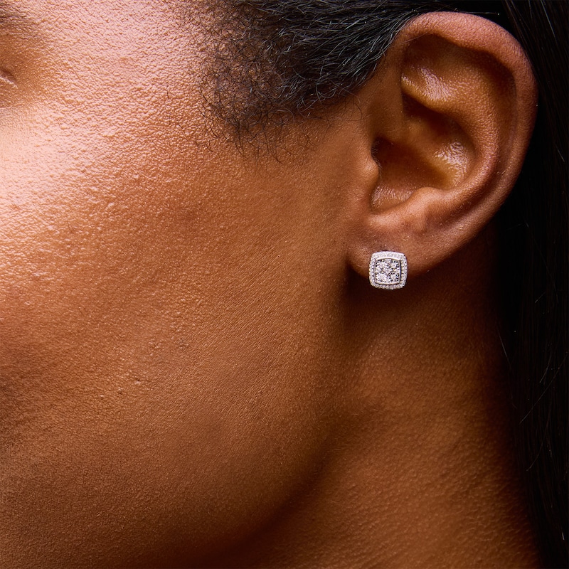 Main Image 2 of 0.15 CT. T.W. Cushion-Shaped Multi-Diamond Frame Stud Earrings in Sterling Silver