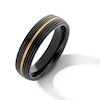 Men's 6.0mm Grooved Wedding Band in Tungsten with Black Ion Plate and 14K Gold - Size 10