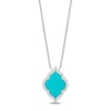 Thumbnail Image 1 of Enchanted Disney Jasmine Turquoise and 0.115 CT. T.W. Diamond Quatrefoil Frame Necklace in Sterling Silver