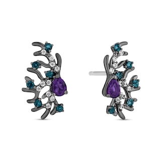 Enchanted Disney Villains Ursula Amethyst, Blue Topaz and 0.085 CT. T.W. Diamond Coral Stud Earrings in Sterling Silver