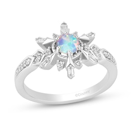 Enchanted Disney Elsa Lab-Created Opal and 0.145 CT. T.W. Diamond Collar Snowflake Ring in Sterling Silver