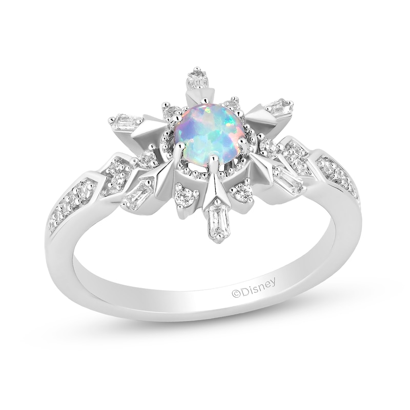 Main Image 1 of Enchanted Disney Elsa Lab-Created Opal and 0.145 CT. T.W. Diamond Collar Snowflake Ring in Sterling Silver