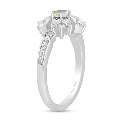 Enchanted Disney Elsa Lab-Created Opal and 0.145 CT. T.W. Diamond Collar Snowflake Ring in Sterling Silver