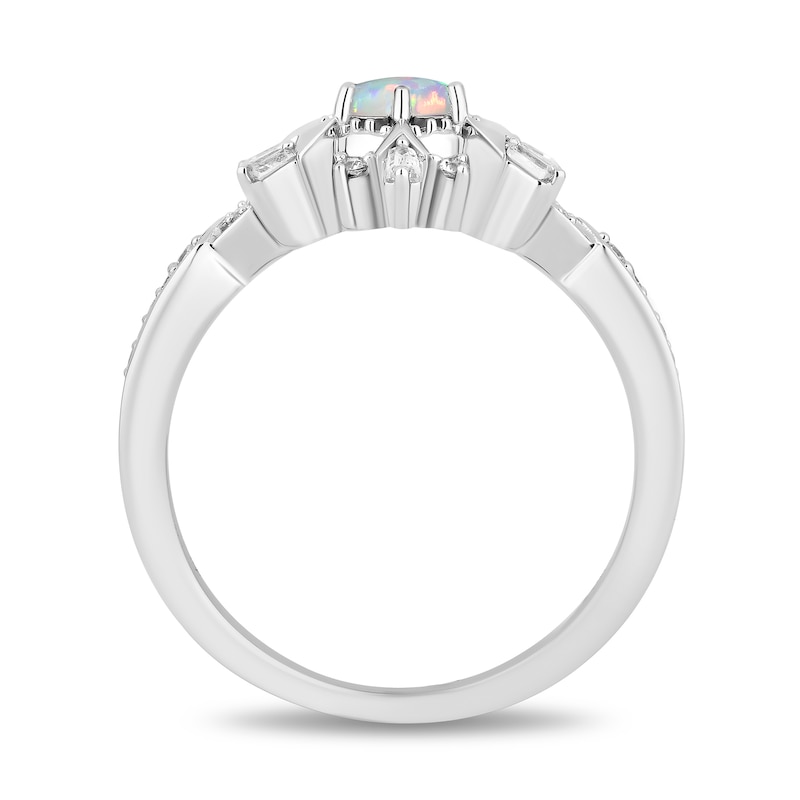 Main Image 3 of Enchanted Disney Elsa Lab-Created Opal and 0.145 CT. T.W. Diamond Collar Snowflake Ring in Sterling Silver