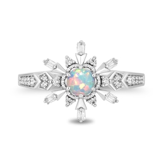 Enchanted Disney Elsa Lab-Created Opal and 0.145 CT. T.W. Diamond Collar Snowflake Ring in Sterling Silver