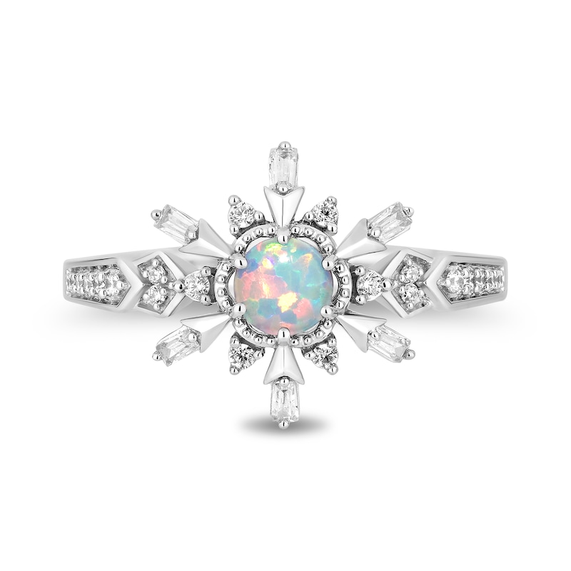 Main Image 4 of Enchanted Disney Elsa Lab-Created Opal and 0.145 CT. T.W. Diamond Collar Snowflake Ring in Sterling Silver