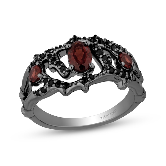 Enchanted Disney Villains Evil Queen Garnet and 0.23 CT. T.W. Black Diamond Open Vine Ring in Sterling Silver