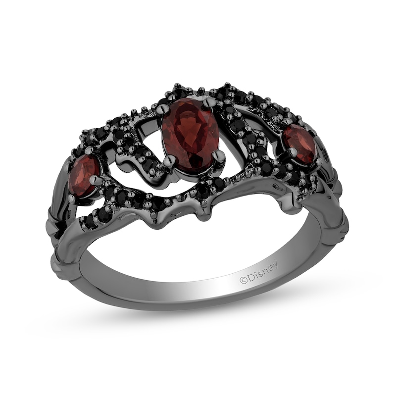 Main Image 1 of Enchanted Disney Villains Evil Queen Garnet and 0.23 CT. T.W. Black Diamond Open Vine Ring in Sterling Silver