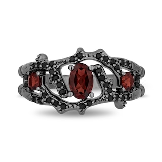 Enchanted Disney Villains Evil Queen Garnet and 0.23 CT. T.W. Black Diamond Open Vine Ring in Sterling Silver