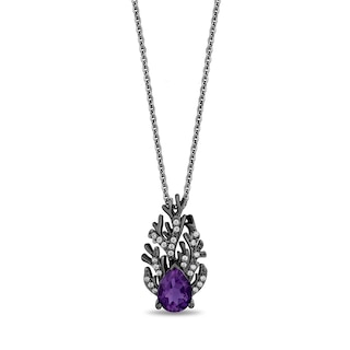 Enchanted Disney Villains Ursula Pear-Shaped Amethyst and 0.115 CT. T.W. Diamond Coral Pendant in Sterling Silver - 19”