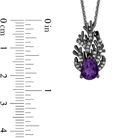 Enchanted Disney Villains Ursula Pear-Shaped Amethyst and 0.115 CT. T.W. Diamond Coral Pendant in Sterling Silver - 19”