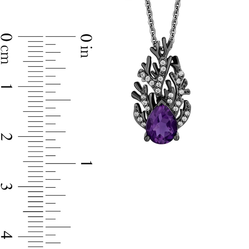 Enchanted Disney Villains Ursula Pear-Shaped Amethyst and 0.115 CT. T.W. Diamond Coral Pendant in Sterling Silver - 19”