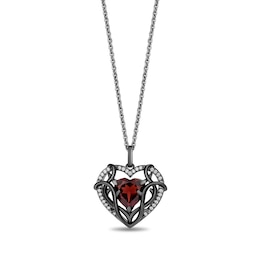 Enchanted Disney Villains Evil Queen Heart-Shaped Garnet and 0.115 CT. T.W. Diamond Frame Pendant in Sterling Silver