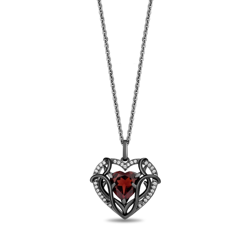 Enchanted Disney Villains Evil Queen Heart-Shaped Garnet and 0.115 CT. T.W. Diamond Frame Pendant in Sterling Silver