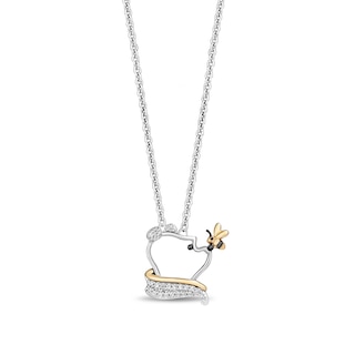 Disney Treasures Winnie the Pooh Diamond Accent Side Profile with Bee Necklace in Sterling Silver and 10K Gold