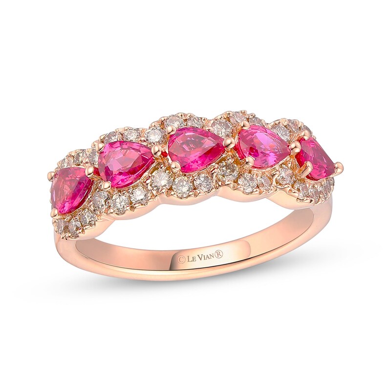 Main Image 1 of Le Vian® Pear-Shaped Certified Passion Ruby™ and 0.54 CT. T.W. Diamond Frame Ring in 14K Strawberry Gold®