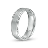 Men's 6.0mm Brushed Bevelled Edge Engravable Wedding Band in Platinum (1 Line)