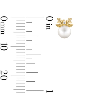 Child’s 4.0mm Freshwater Cultured Pearl and Cubic Zirconia Reindeer Stud Earrings in 10K Gold