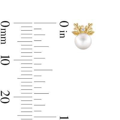 Child’s 4.0mm Freshwater Cultured Pearl and Cubic Zirconia Reindeer Stud Earrings in 10K Gold