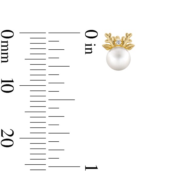 Child’s 4.0mm Freshwater Cultured Pearl and Cubic Zirconia Reindeer Stud Earrings in 10K Gold