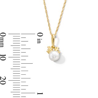 Child’s 4.0mm Freshwater Cultured Pearl and Cubic Zirconia Reindeer Pendant in 10K Gold - 13”