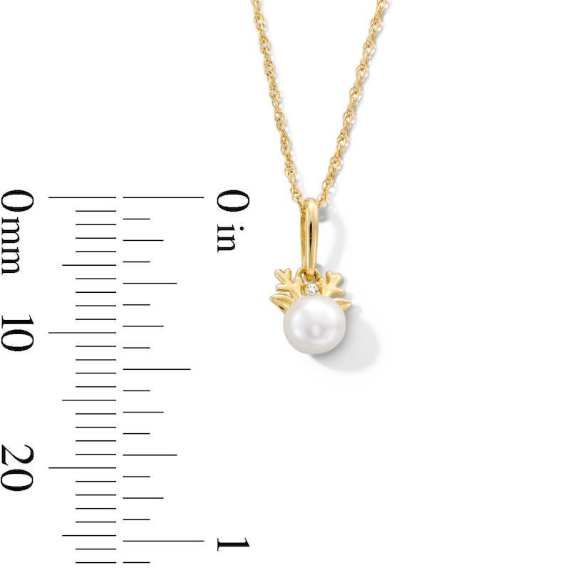 Child’s 4.0mm Freshwater Cultured Pearl and Cubic Zirconia Reindeer Pendant in 10K Gold - 13”