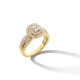 Princess-Cut Canadian Certified Centre Diamond 1.00 CT. T.W. Double Frame Engagement Ring in 10K Gold (I/I1)