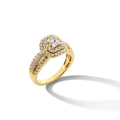 Princess-Cut Canadian Certified Centre Diamond 1.00 CT. T.W. Double Frame Engagement Ring in 10K Gold (I/I1)