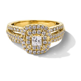 Princess-Cut Canadian Certified Centre Diamond 1.00 CT. T.W. Double Frame Engagement Ring in 10K Gold (I/I1)