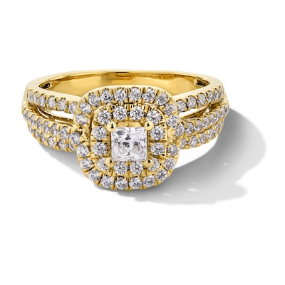 Princess-Cut Canadian Certified Centre Diamond 1.00 CT. T.W. Double Frame Engagement Ring in 10K Gold (I/I1)