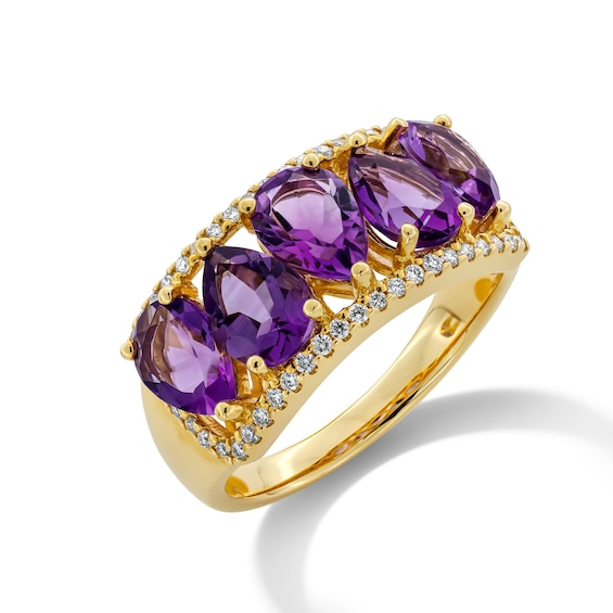 Pear-Shaped Amethyst and 0.18 CT. T.W. Diamond Edge Five Stone Ring in 10K Gold