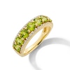 4.0mm Peridot and 0.145 CT. T.W. Diamond Edge Seven Stone Ring in 10K Gold