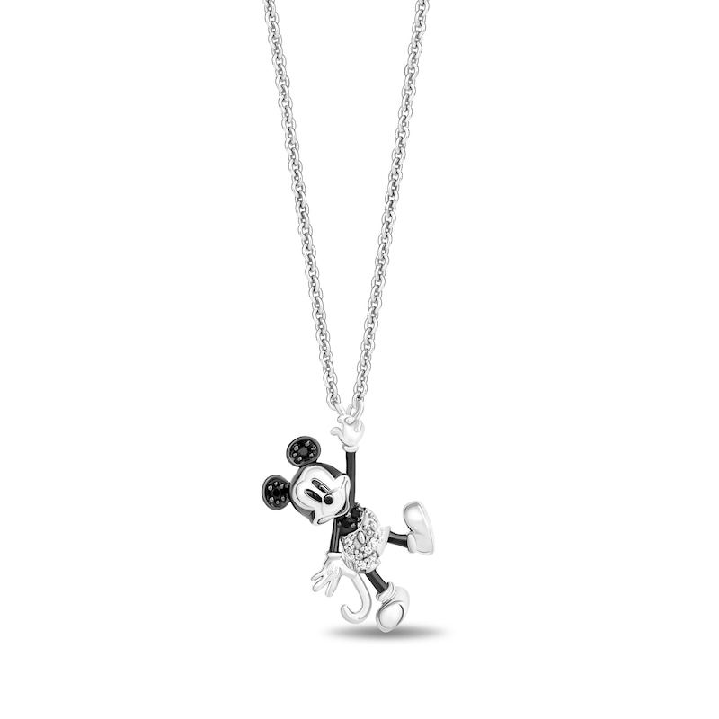 Main Image 1 of Disney Treasures Mickey Mouse 0.04 CT. T.W. Black and White Diamond Tilted Necklace in Sterling Silver