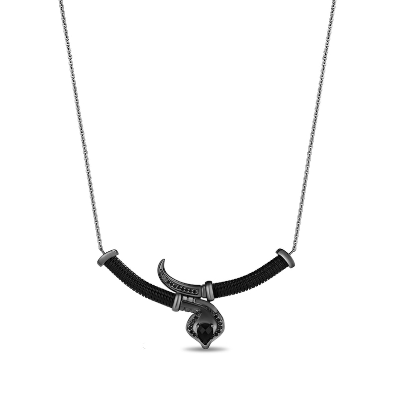 Main Image 1 of Enchanted Disney Villains Jafar Pear-Shaped Onyx and 0.14 CT. T.W. Black Diamond Swords Necklace in Sterling Silver