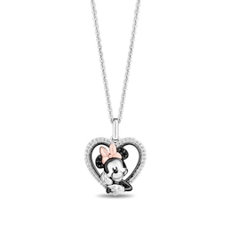 Disney Treasures Minnie Mouse 0.115 CT. T.W. Black and White Diamond Heart Pendant in Sterling Silver and 10K Rose Gold