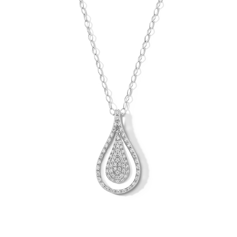 Main Image 1 of 0.23 CT. T.W. Pear-Shaped Multi-Diamond Frame Teardrop Pendant in Sterling Silver