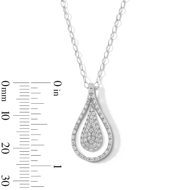 Main Image 3 of 0.23 CT. T.W. Pear-Shaped Multi-Diamond Frame Teardrop Pendant in Sterling Silver