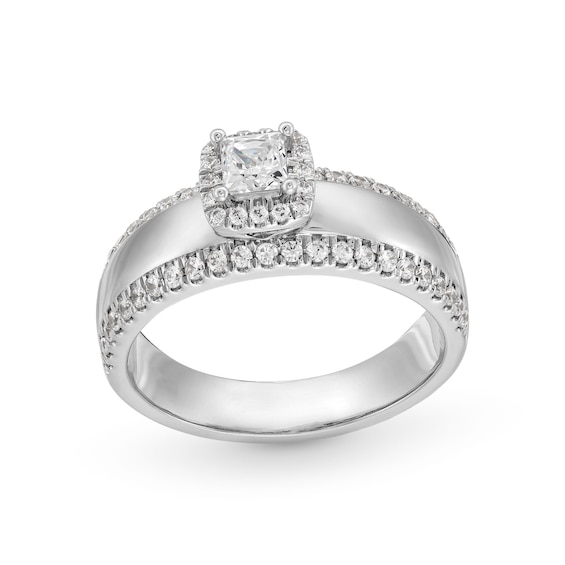 0.75 CT. T.W. Princess-Cut Canadian Certified Diamond Cushion Frame Engagement Ring in 10K White Gold (I/I1)