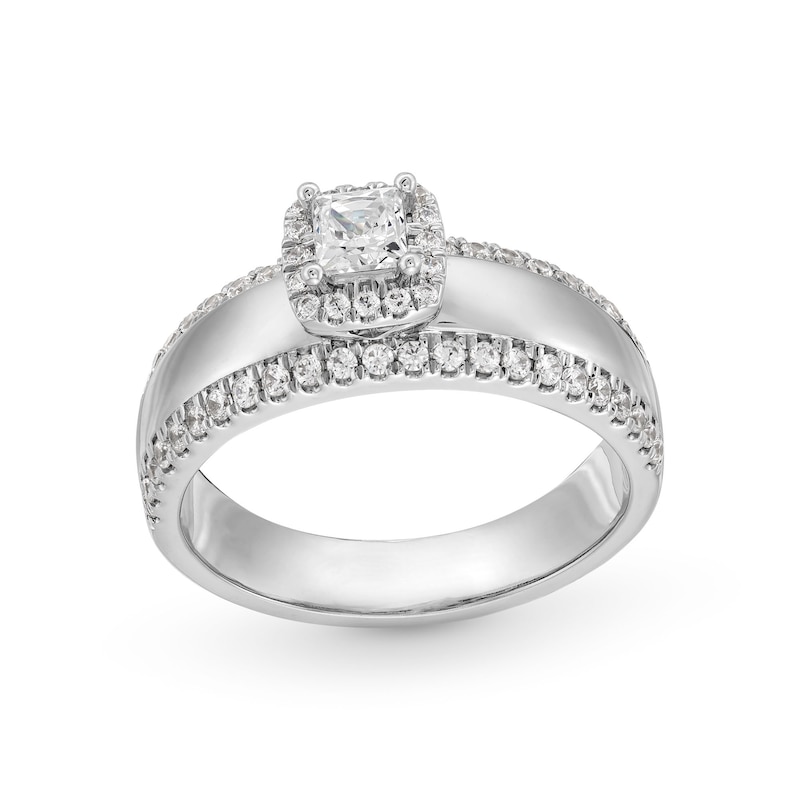 Main Image 1 of 0.75 CT. T.W. Princess-Cut Canadian Certified Diamond Cushion Frame Engagement Ring in 10K White Gold (I/I1)