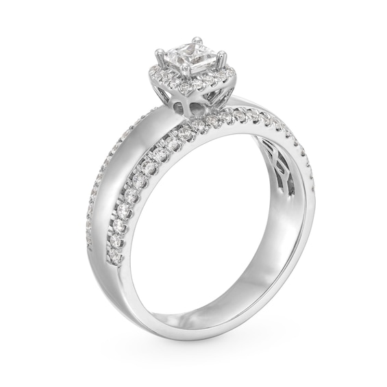 0.75 CT. T.W. Princess-Cut Canadian Certified Diamond Cushion Frame Engagement Ring in 10K White Gold (I/I1)