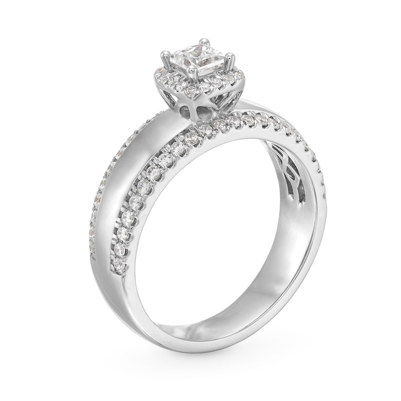 Main Image 3 of 0.75 CT. T.W. Princess-Cut Canadian Certified Diamond Cushion Frame Engagement Ring in 10K White Gold (I/I1)