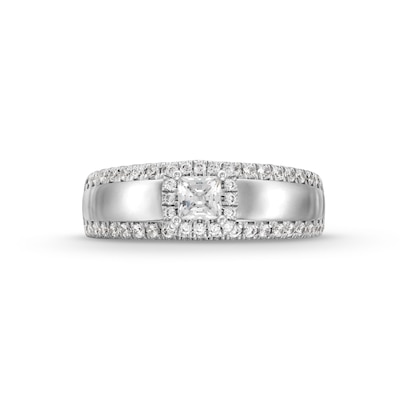 0.75 CT. T.W. Princess-Cut Canadian Certified Diamond Cushion Frame Engagement Ring in 10K White Gold (I/I1)