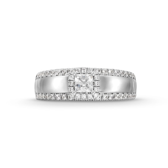 0.75 CT. T.W. Princess-Cut Canadian Certified Diamond Cushion Frame Engagement Ring in 10K White Gold (I/I1)