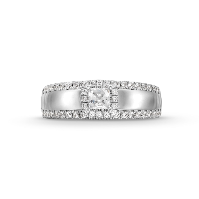 0.75 CT. T.W. Princess-Cut Canadian Certified Diamond Cushion Frame Engagement Ring in 10K White Gold (I/I1)