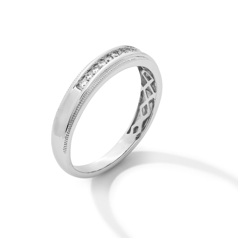 Main Image 3 of 0.085 CT. T.W. Diamond Stepped Edge Vintage-Style Anniversary Band in Sterling Silver