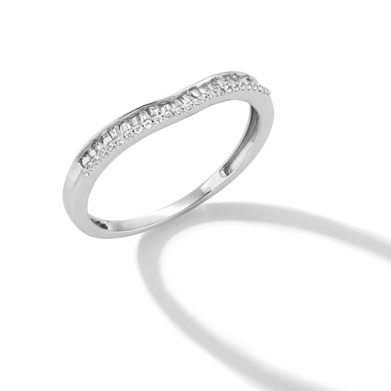 Main Image 1 of 0.15 CT. T.W. Baguette and Round Diamond Contour Anniversary Band in 10K White Gold