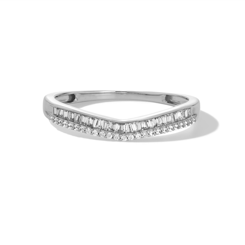 Main Image 2 of 0.15 CT. T.W. Baguette and Round Diamond Contour Anniversary Band in 10K White Gold