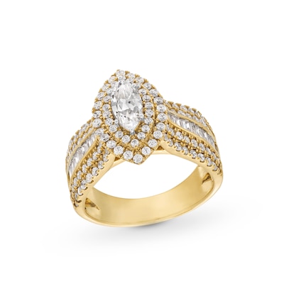 1.69 CT. T.W. Marquise-Cut Diamond Double Frame Multi-Row Shank Engagement Ring in 14K Gold