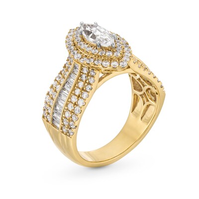 1.69 CT. T.W. Marquise-Cut Diamond Double Frame Multi-Row Shank Engagement Ring in 14K Gold