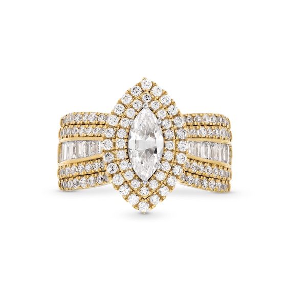 1.69 CT. T.W. Marquise-Cut Diamond Double Frame Multi-Row Shank Engagement Ring in 14K Gold